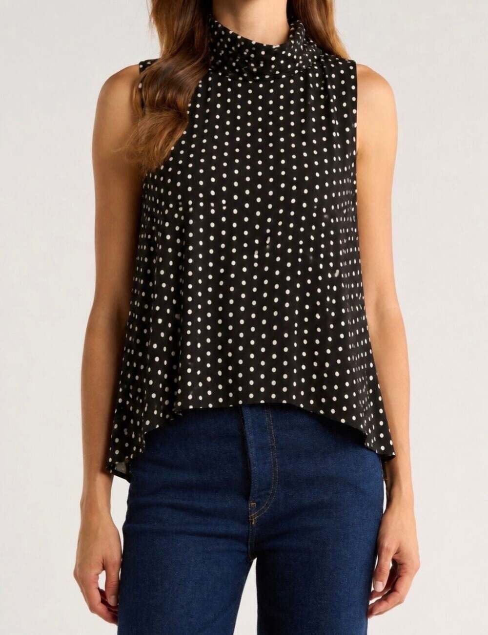 Jillian Nicole Black and White Polka Dot Sleeveless Mock Neck Top XL